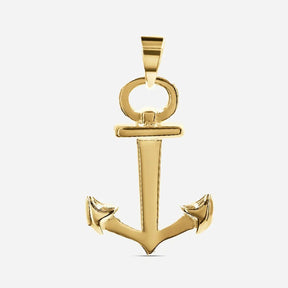 Goldener Anker Anhänger maritim, eckig, glänzend, Schmuck für Kette, auf weißem Hintergrund