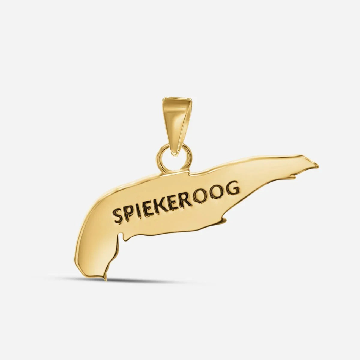 Goldener Anhänger in Insel-Form mit Gravur SPIEKEROOG, maritimer Schmuck