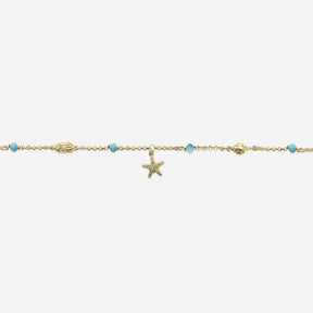 Goldene Kette mit Seestern-Anhänger und blauen Perlen, maritimer Schmuck