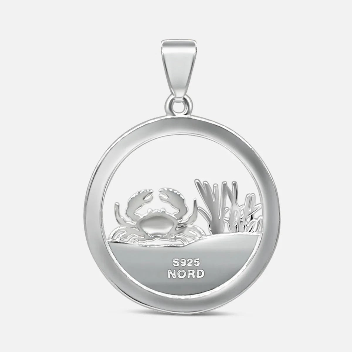 Silberner Kettenanhänger mit Krebs-Motiv und maritimen Details, rundes Design, S925 Gravur