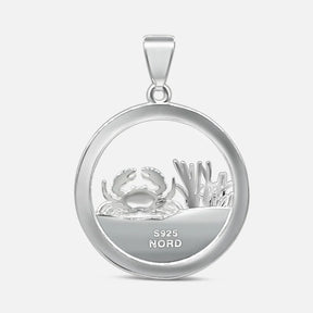 Silberner Kettenanhänger mit Krebs-Motiv und maritimen Details, rundes Design, S925 Gravur