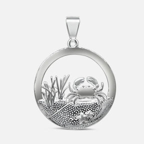Runder Silberanhänger mit Krebs-Motiv, maritimer Schmuck, Strand und Meer Design