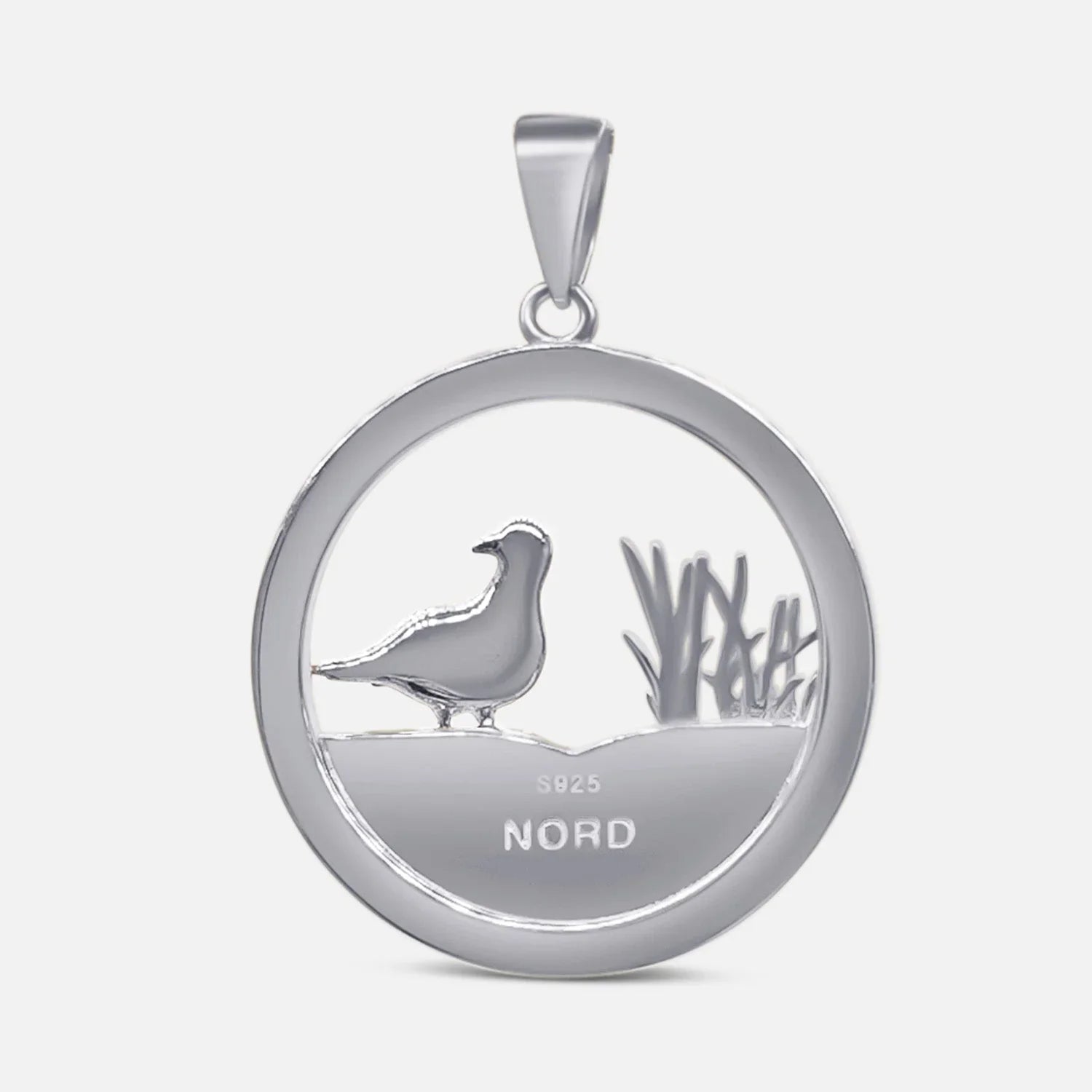 Silberner Anhänger mit Möwe, Dünengras und Gravur NORD, maritimer Schmuck
