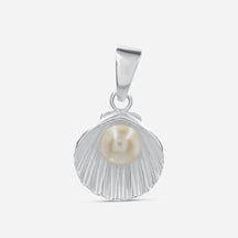 Silberner Muschel-Anhänger mit Perle, maritimer Schmuck, Meeresmotiv