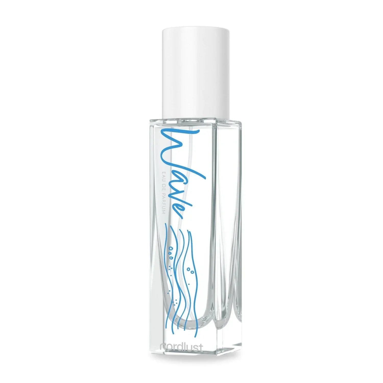 Parfumflakon Wave Eau de Parfum 15ml mit maritimen Wellenmotiv auf weißem Hintergrund