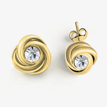 Goldene Ohrstecker in Knotenform mit funkelndem Kristall, maritimer Schmuck