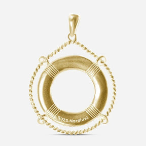 Goldener Anhänger in Form eines Rettungsrings, maritimer Schmuck mit Seil-Detail.