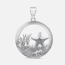 Runder Anhänger aus Silber mit Seestern, Dünen und Meeresmotiv, maritimer Schmuck
