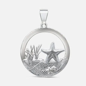 Runder Anhänger aus Silber mit Seestern, Dünen und Meeresmotiv, maritimer Schmuck