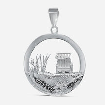 Silber Anhänger mit Strandkorb, Dünen, Seestern und Gräsern im maritimen Design