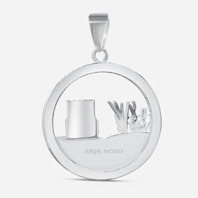 Silberner Anhänger mit Motiv Strandkorb, Dünen und Gras, maritimer Schmuck, rund