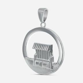 Silberner Anhänger mit Strandkorb-Motiv, maritimer Schmuck, runder Anhänger
