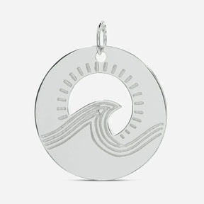 Silberner Anhänger mit Wellen- und Sonnenmotiv, maritimer Schmuck, rundes Design
